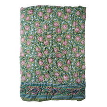  Janvi Green Floral Reversible Cotton Quilt 150 x 225cm