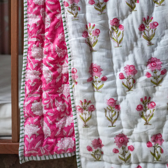 Noorani Reversible Hand Block Print Cotton Quilt