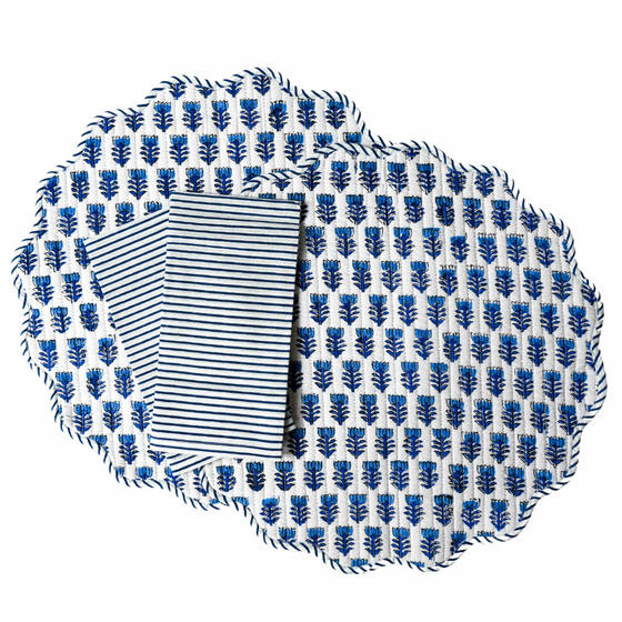 Bluebells Round Scalloped Placemat, Napkin & Coaster Set (2)