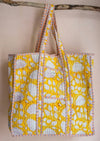 Reversible Quilted Block Print Market Tote Bag in Sunshine Yellow