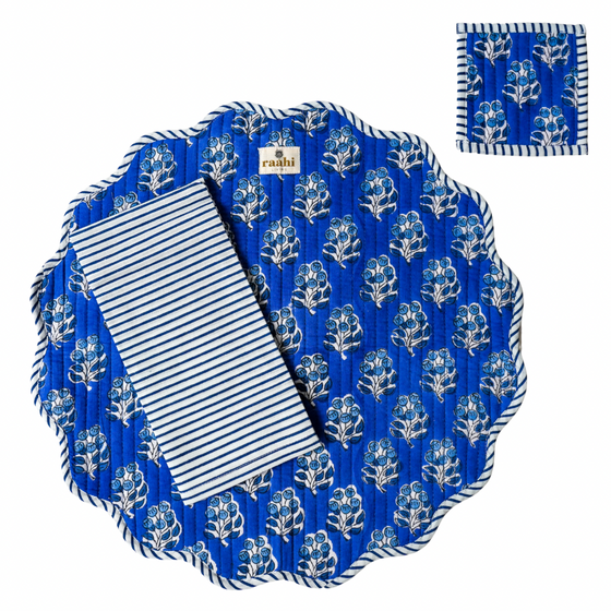 Bluebells Round Scalloped Placemat, Napkin & Coaster Set (2)