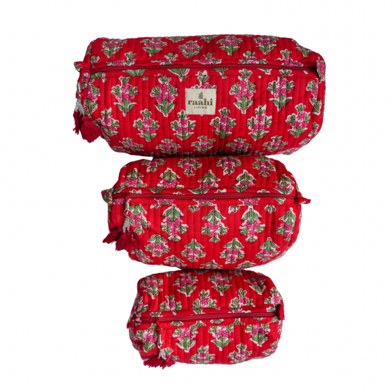 Paloma Hand Printed Quilted Washbags - Set of 3