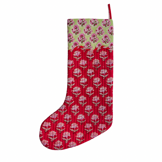 Luxury Quilted Reversible Christmas Stocking - Red & Green Booti