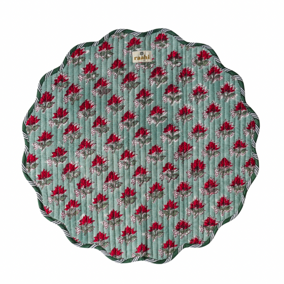 Zareen Bagh Reversible Round Scalloped Placemat, Napkin & Coaster Set (2)