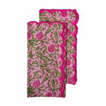  Maria Pink Floral Block Print Scallop Napkins