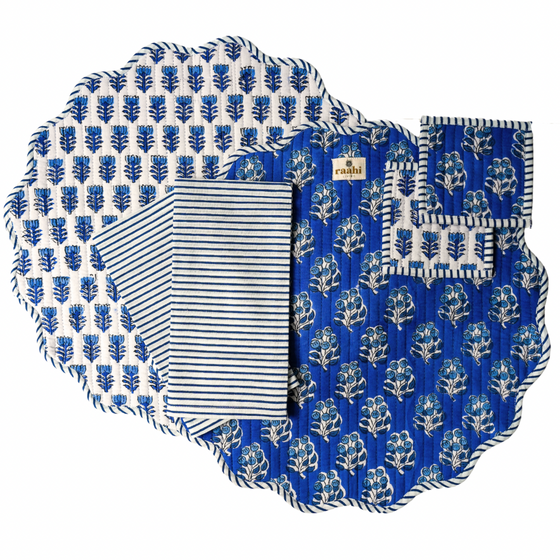 Bluebells Round Scalloped Placemat, Napkin & Coaster Set (2)