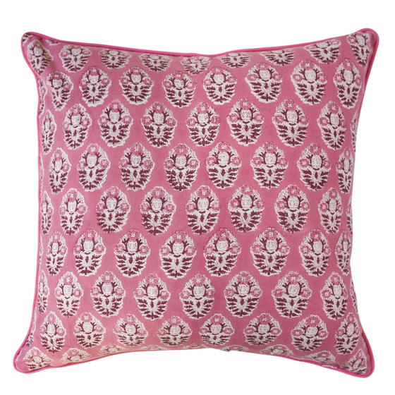 Ria Boota Rose Hand Block Printed Cushion Cover 50x50cm