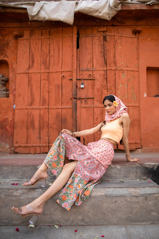 Meher Tiered Skirt in Coral