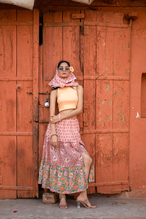 Meher Tiered Skirt in Coral